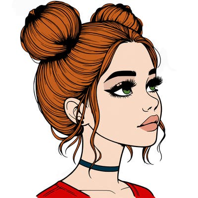 realistic girl with buns on the top of her head