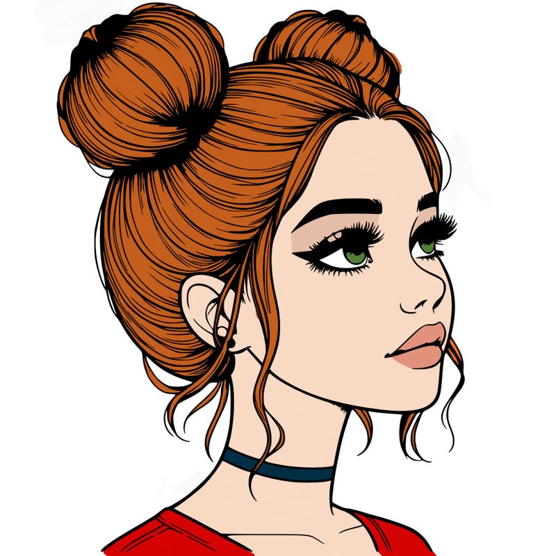 realistic girl with buns on the top of her head