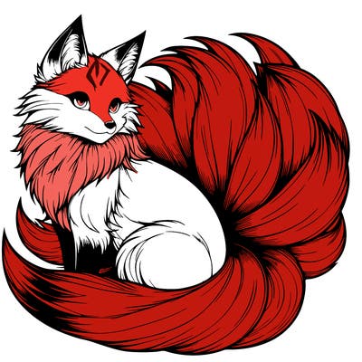 realistic detailed 9 tailed anime fox