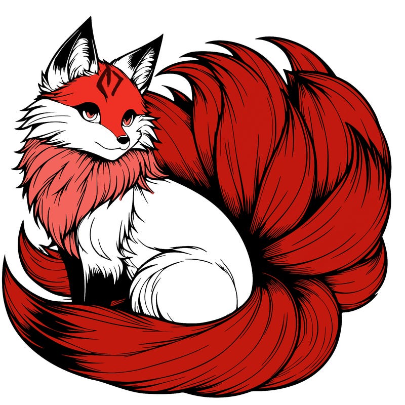 realistic detailed 9 tailed anime fox