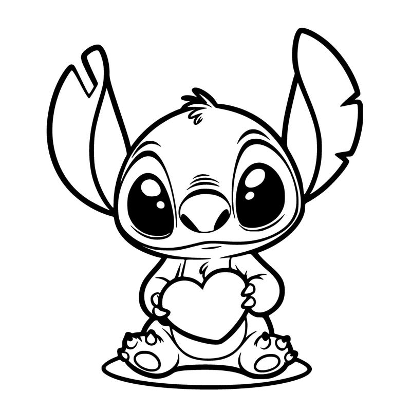 stitch from leo and stitch holding a heart. make stitch look very cute.