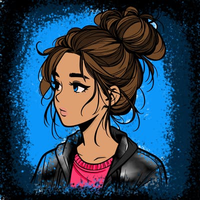 realistic teenage girl with a messy bun