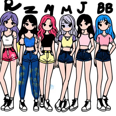 a group of girls wearing crop tops and shorts