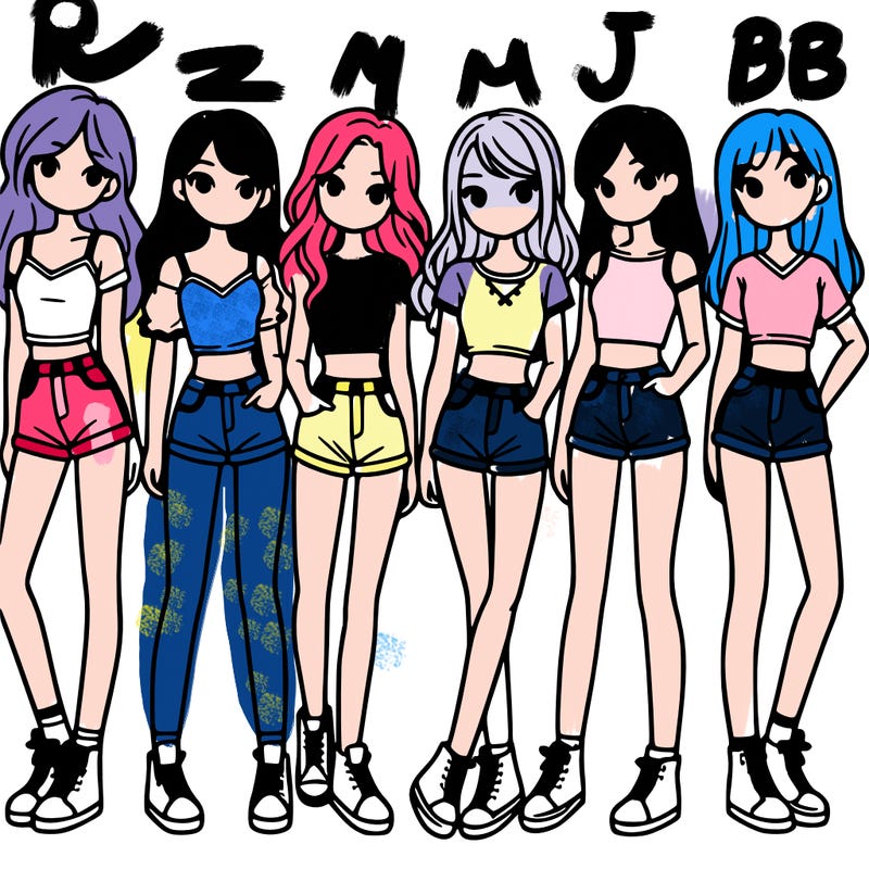 a group of girls wearing crop tops and shorts