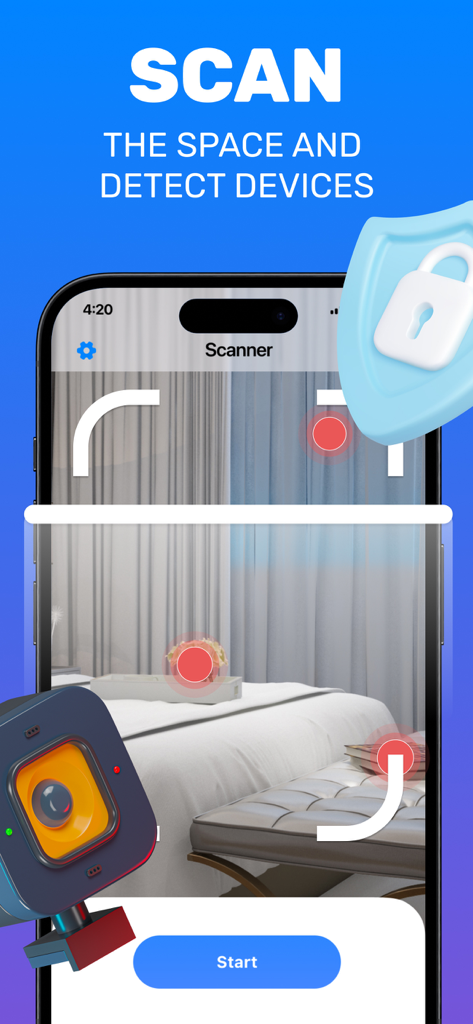 The Tracker Detector app scanning a room for hidden bugs and electronic devices.