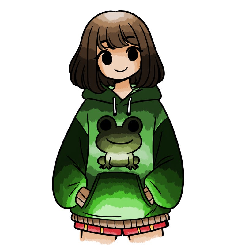 girl with frog sweatshirt