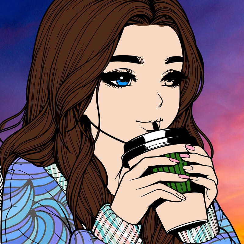 realistic girl drinking coffee