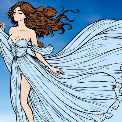 realistic woman in dress flowing the the wind
