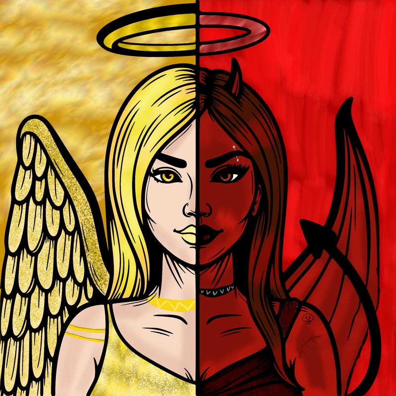 realistic female angel devil split