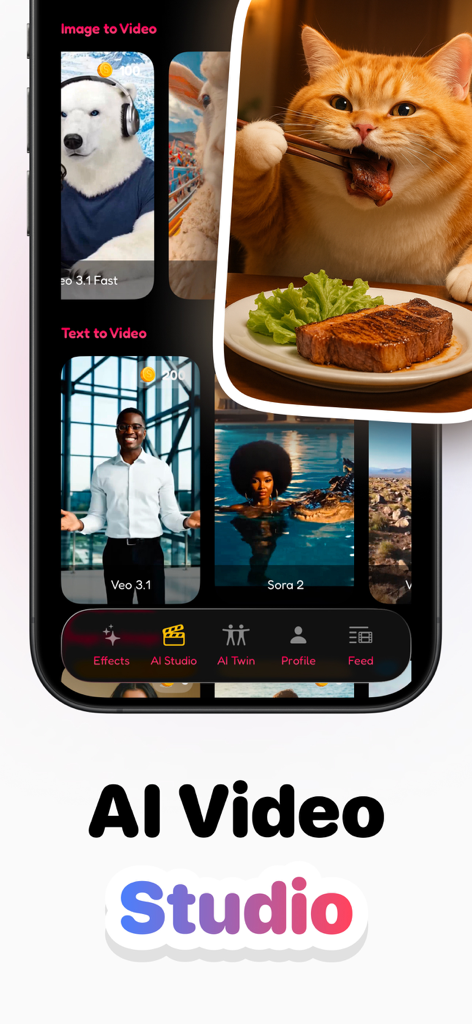 Sivu AI Video Photo Generator - Sivu AI Video Photo Generator interface showing AI Studio with text to video and image to video features