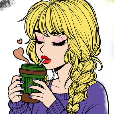 realistic girl drinking coffee