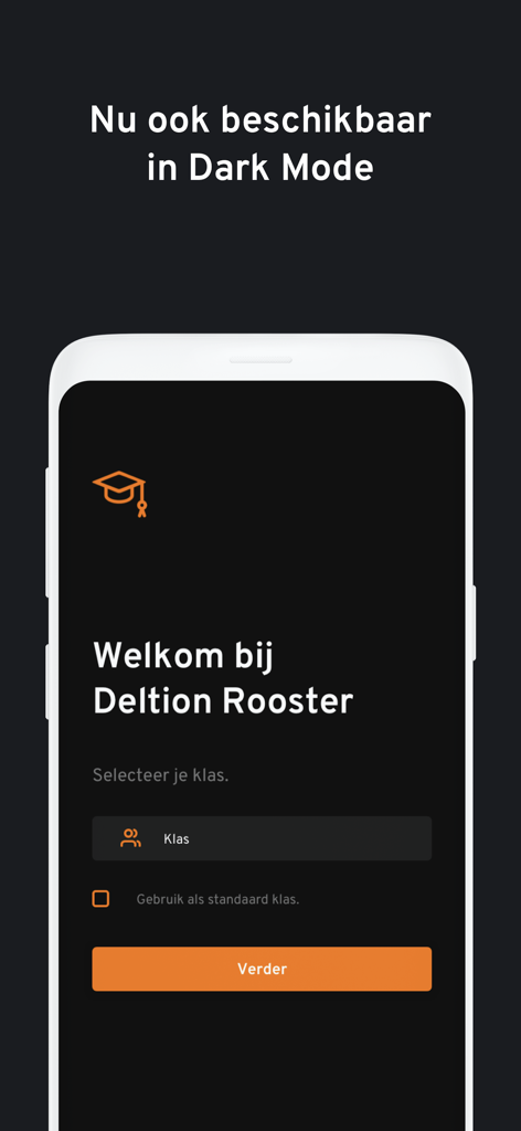 Student Rooster app welcome screen featuring dark mode for student schedules