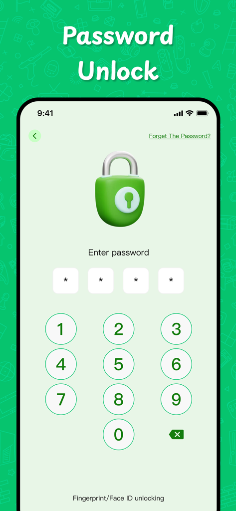 Dual Chat Web: Dual Accounts - Dual Chat app password unlock screen featuring a numeric keypad and a green padlock icon for privacy and security.