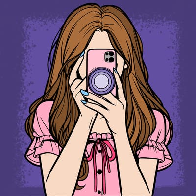 a realistic girl holding her phone taking pictures