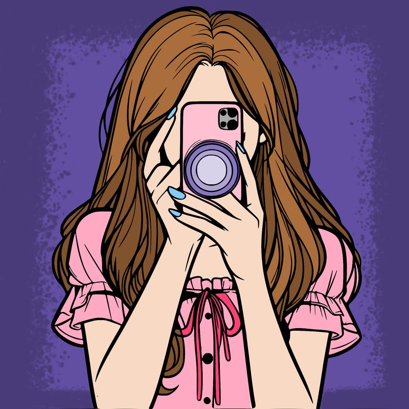 a realistic girl holding her phone taking pictures