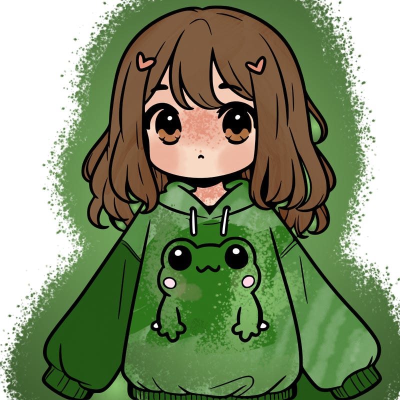 girl wearing frogging sweatshirt