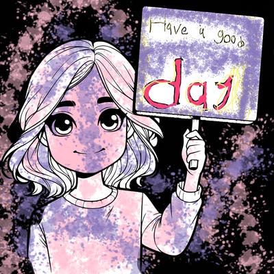 realistic girl holding up a sign