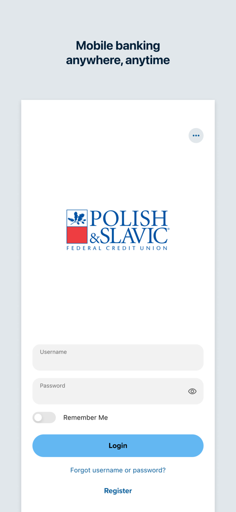 PSFCU Mobile - Login screen of the PSFCU Mobile app showing fields for username and password