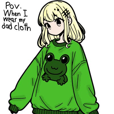 girl wearing frogging sweatshirt