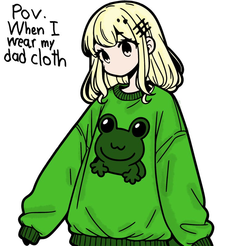 girl wearing frogging sweatshirt