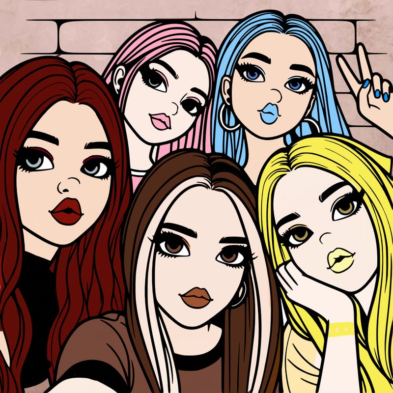 group of teen girls friends y2k up close in a selfie