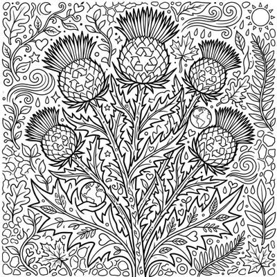 Celebrate nature and sustainability with this intricate wild thistles coloring page, perfect for Earth Day. Its rich details and eco-friendly motifs offer a captivating and meaningful artistic experience.