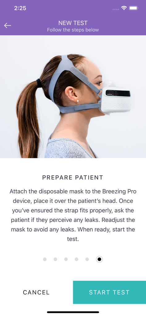 Breezing Pro - A woman wearing the Breezing Pro mask during the patient preparation phase of a metabolic test