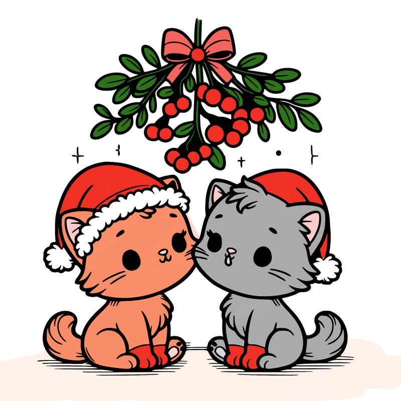 christmas kittens under mistletoe