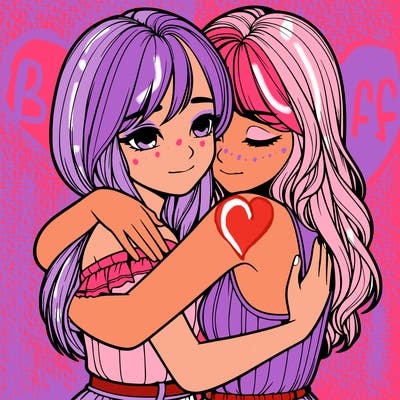 realistic girls hugging