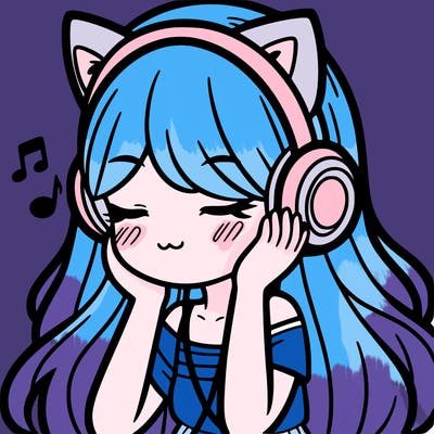 girl with cat ears and long hair listening to music