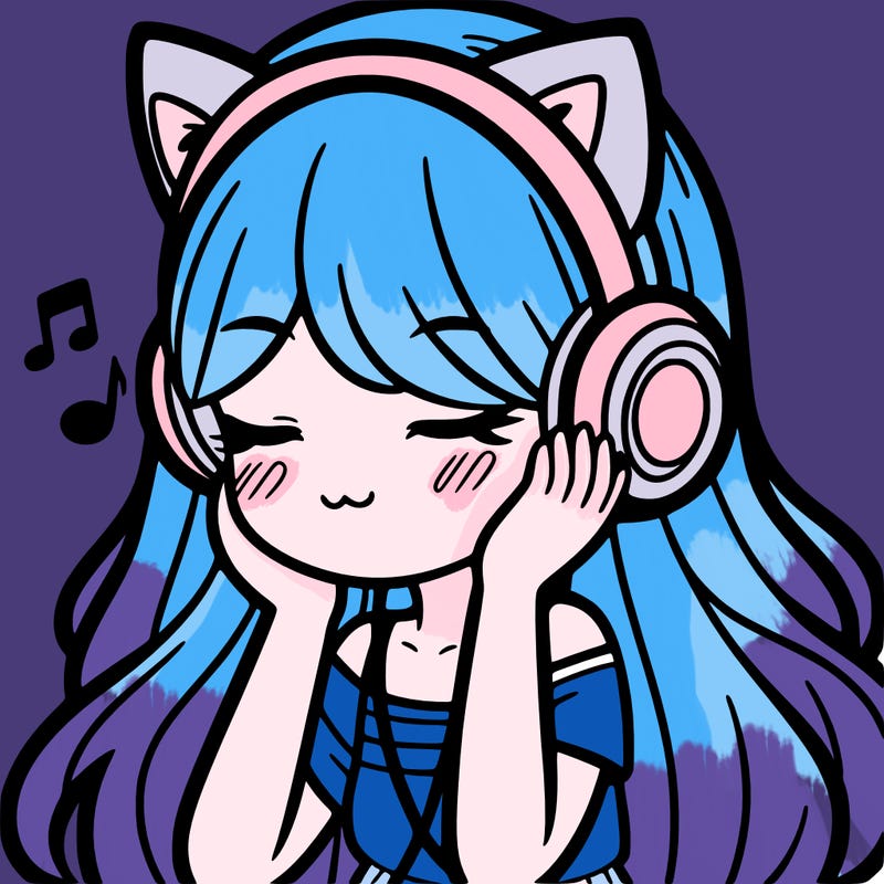 girl with cat ears and long hair listening to music