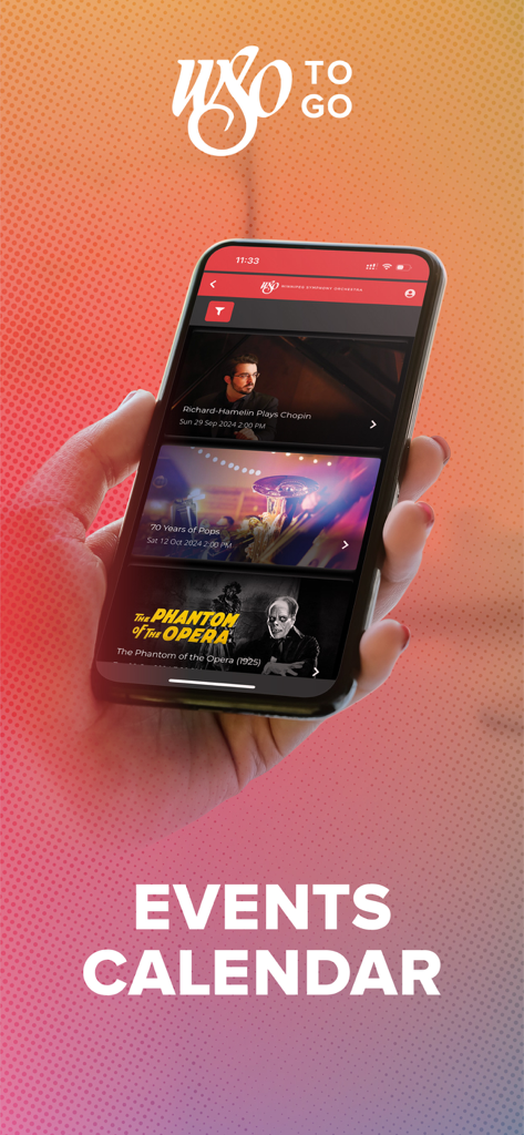 Winnipeg Symphony Orchestra - Events calendar screen of the Winnipeg Symphony Orchestra mobile app