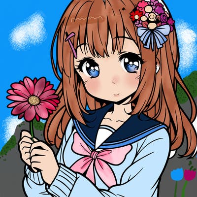 anime girl holding a flower