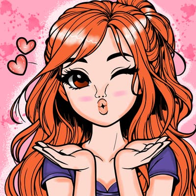 realistic girl winking and blowing a kiss while making heart hands