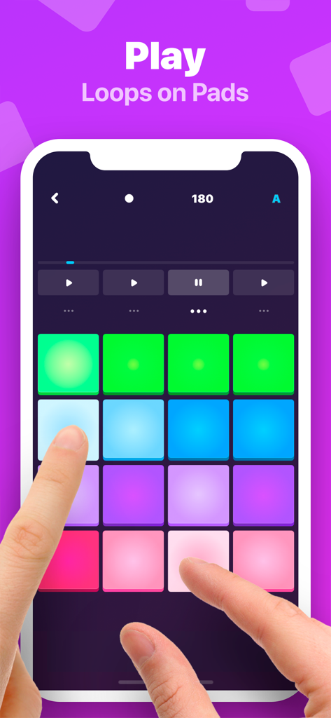 Hip-Hop Beat Maker: Make Beats - Usuario tocando loops de música en pads de sonido coloridos dentro de la interfaz de la aplicación Hip-Hop Beat Maker
