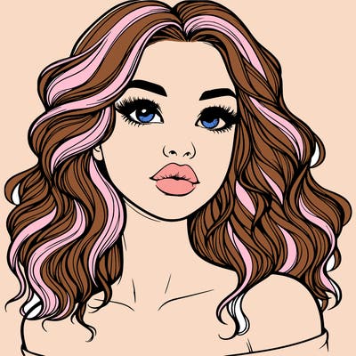realistic girl with wavy hair and lips