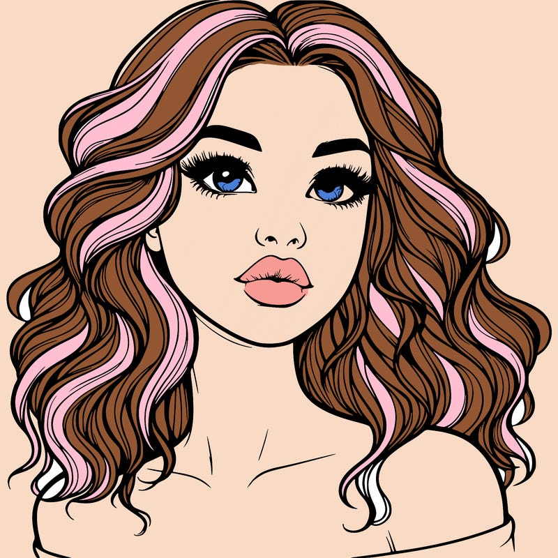 realistic girl with wavy hair and lips