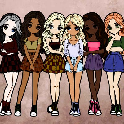 a group of girls realistic