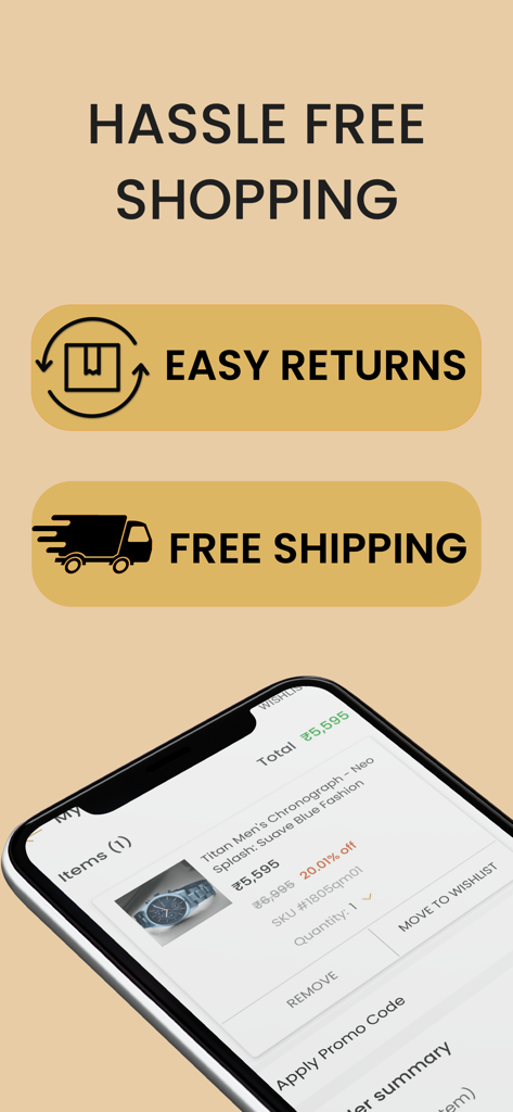 Titan World - Titan World app interface showing free shipping and easy returns features