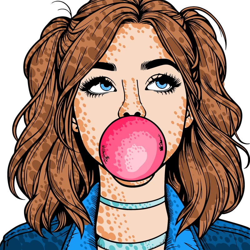 realististic girl blowing bubble -gum