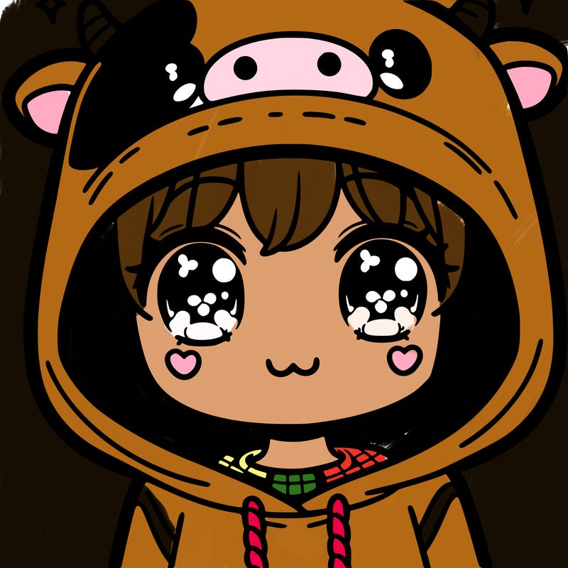 kawaii girl with cow hoodie