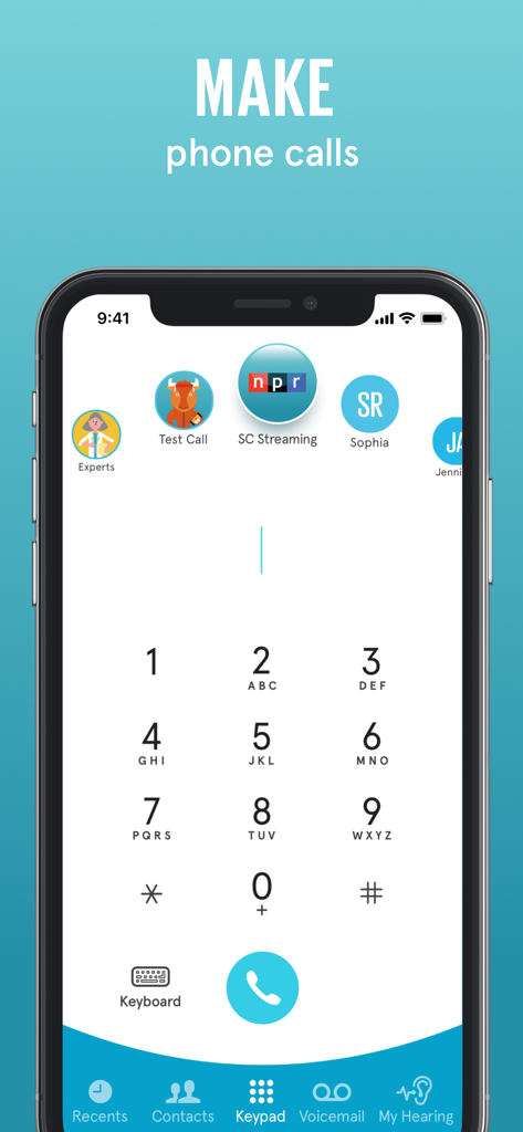 SonicCloud Personalized Sound - SonicCloud app interface showing a dial pad for making personalized phone calls