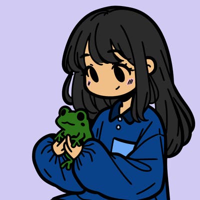 girl with long hair and a oversized shirt. and she is holding a frog