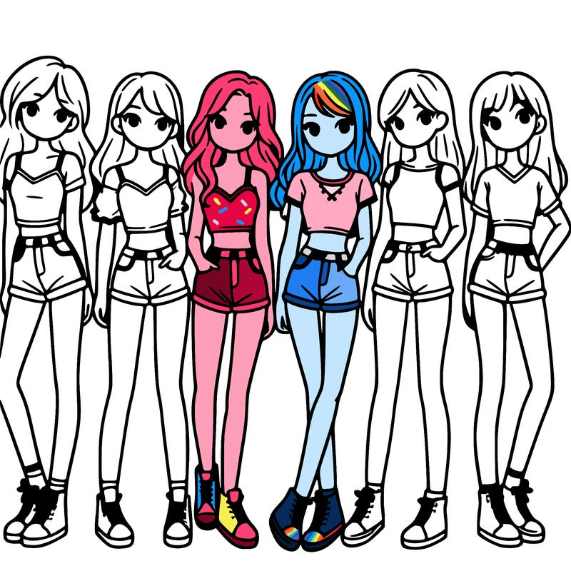 a group of girls wearing crop tops and shorts