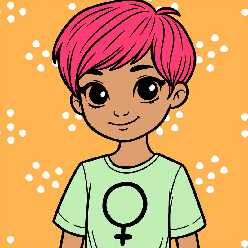girl with pixie cut and feminist shirt