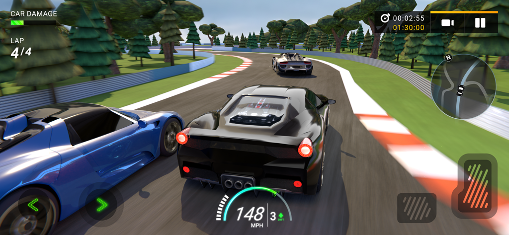 Ein schwarzer Sportwagen rast in einem Rennspiel auf einer Strecke im mobilen Spiel Drive For Speed