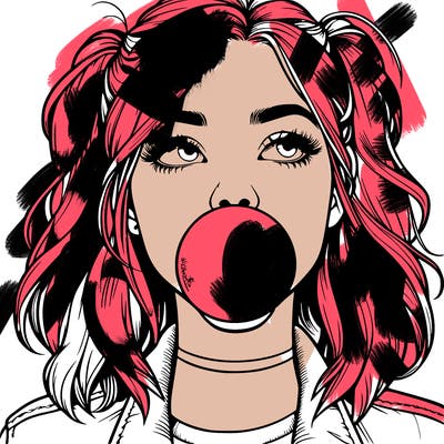 realististic girl blowing bubble -gum