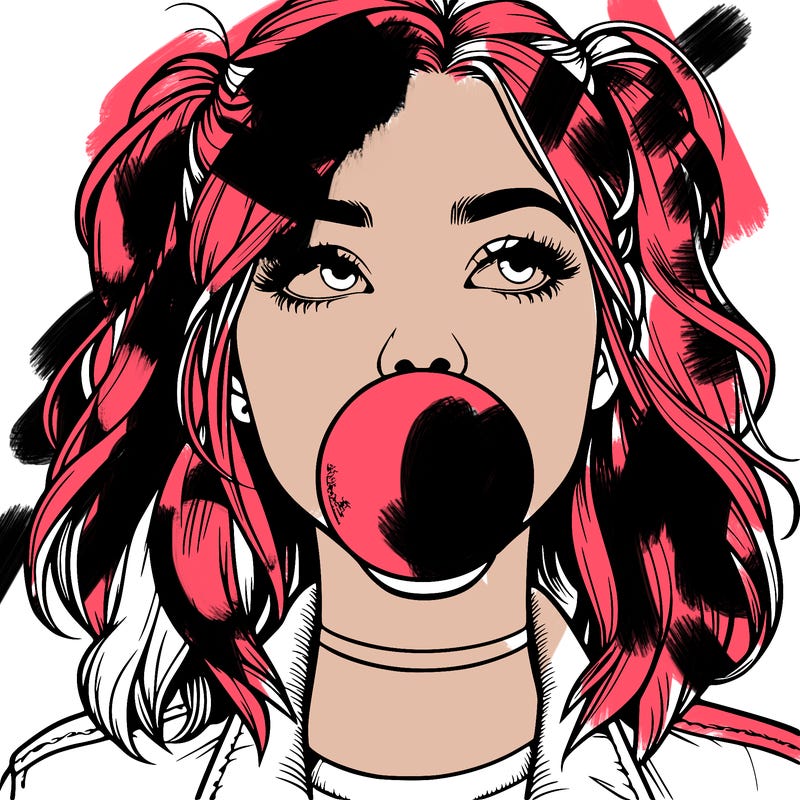 realististic girl blowing bubble -gum