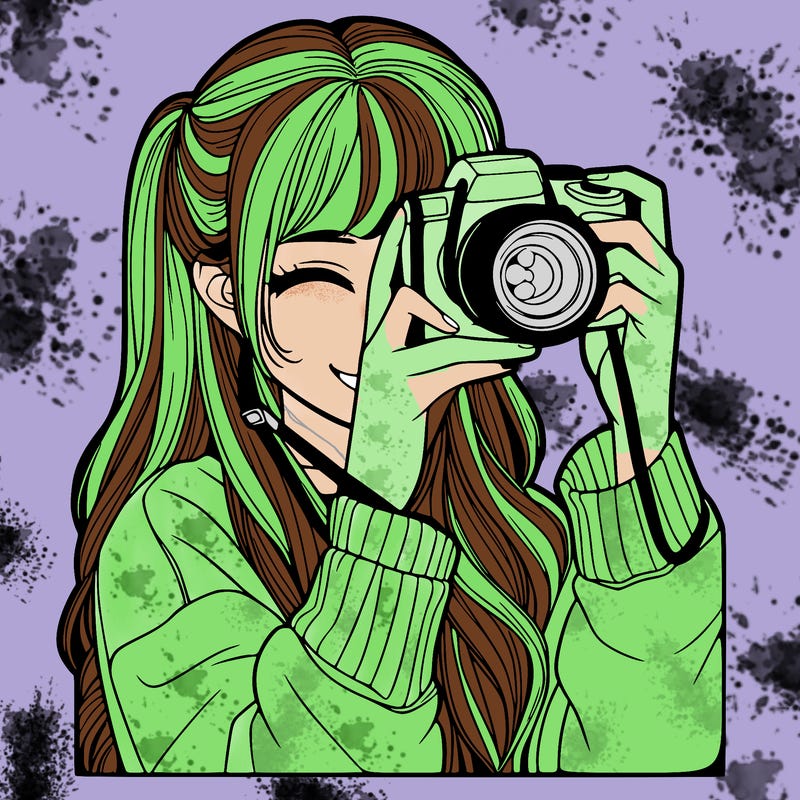 realistic girl taking a picture