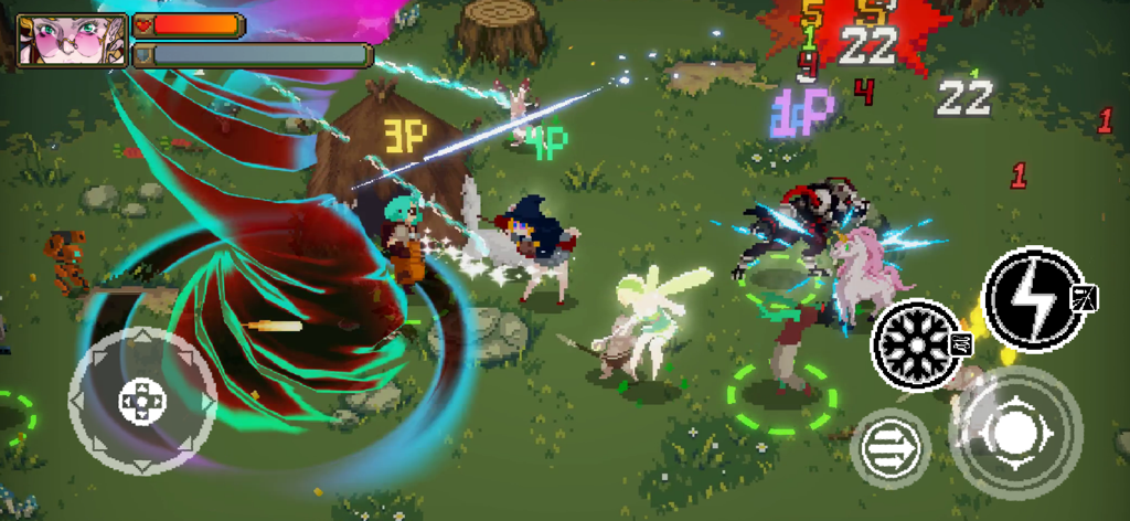 Action-packed multiplayer co-op battle in Otherworld Legends with pixel art graphics and skill effects
